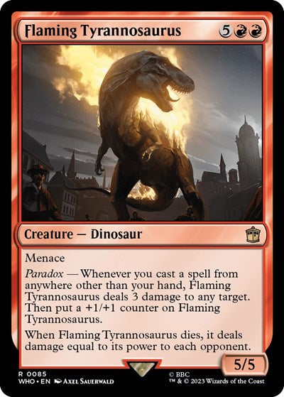 Flaming Tyrannosaurus WHO #85 (Near Mint Rare) Magic: The Gathering: Universes Beyond: Doctor Who