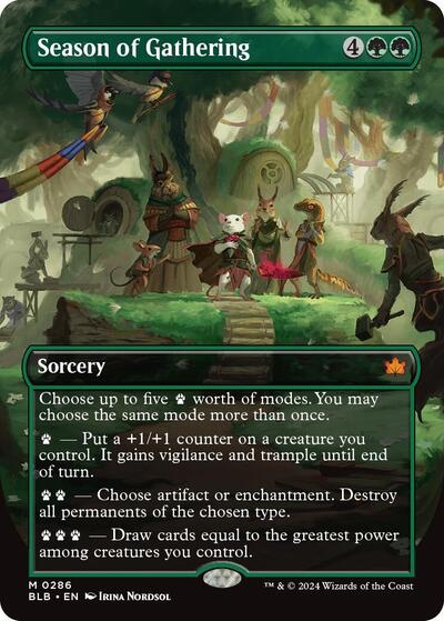 Season of Gathering Borderless BLB #286 (Near Mint Mythic Rare) Magic: The Gathering: Bloomburrow