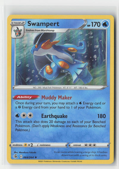 Swampert Holo Holo Fusion Strike 064/264 R Pokemon NM