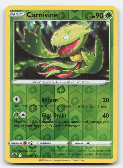 Carnivine Reverse Holo Darkness Ablaze 005/189 UC Pokemon NM