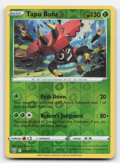 Tapu Bulu Reverse Holo Holo Battle Styles 016/163 R Pokemon NM