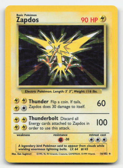 Zapdos Holo Base Set Unlimited 16/102 Holo Rare Pokemon HP