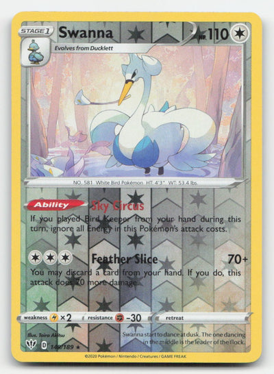 Swanna Reverse Holo Darkness Ablaze 149/189 R Pokemon NM