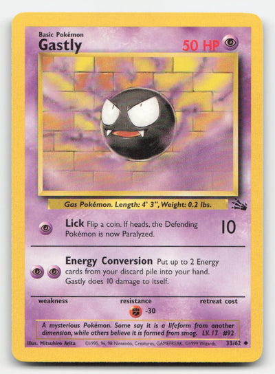 Gastly Unlimited Fossil 33/62 UC Pokemon LP