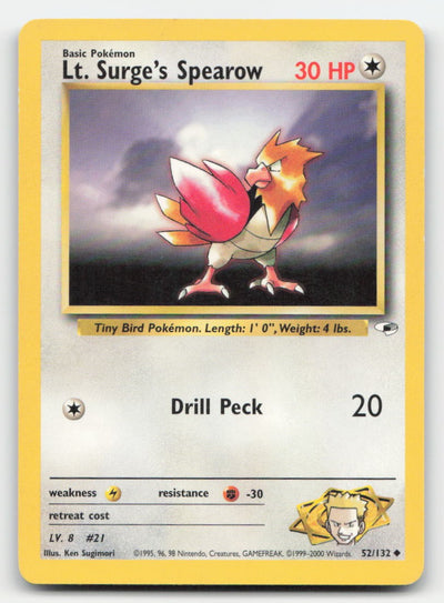 Lt. Surge's Spearow Unlimited Gym Heroes 52/132 UC Pokemon MP
