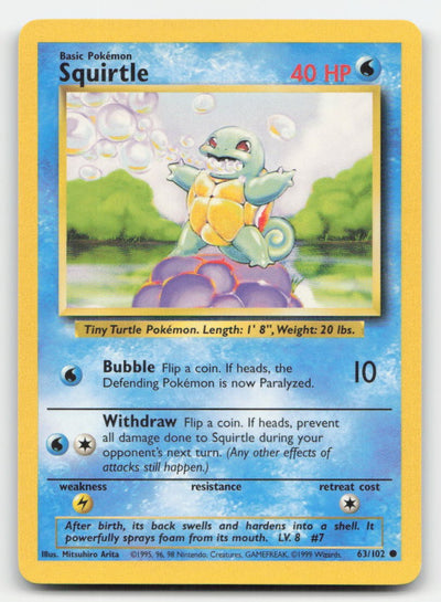 Squirtle Base Set Unlimited 63/102 C Pokemon LP