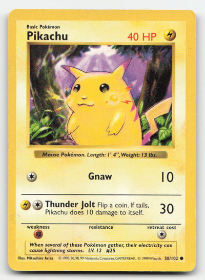 Pikachu Base Set Shadowless 58/102 C Pokemon HP