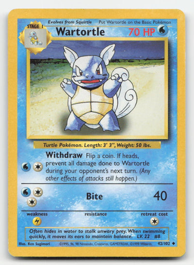 Wartortle Base Set Unlimited 42/102 UC Pokemon DMG