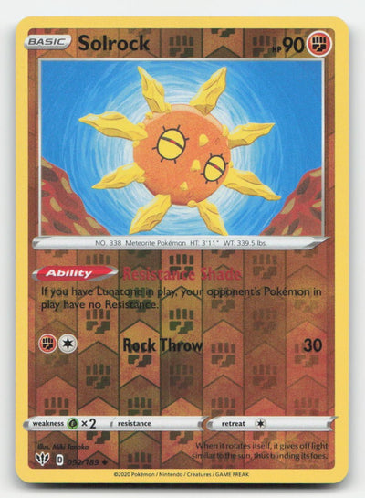 Solrock Reverse Holo Darkness Ablaze 092/189 UC Pokemon NM