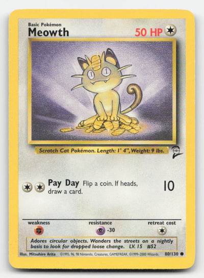 Meowth Base Set 2 80/130 C Pokemon LP