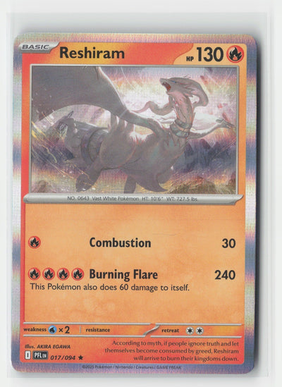 Reshiram Holofoil ME02: Phantasmal Flames PFL 017/094 Pokemon TCG
