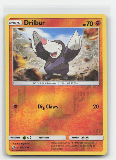 Drilbur Reverse Holo Unified Minds 118/236 C Pokemon LP