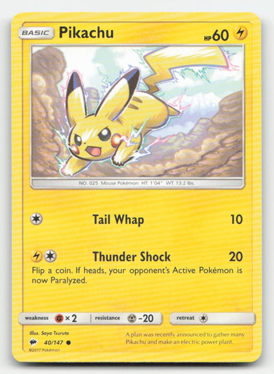 Pikachu Burning Shadows 40/147 C Pokemon HP