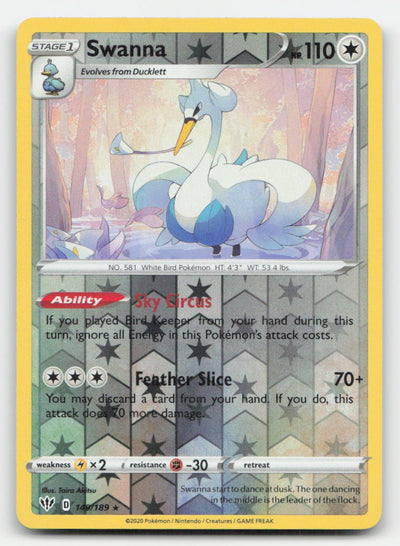 Swanna Reverse Holo Darkness Ablaze 149/189 R Pokemon NM
