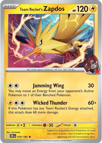 Team Rockets Zapdos Holofoil DRI #070/182 (Near Mint Rare) Pokemon: SV10: Destined Rivals