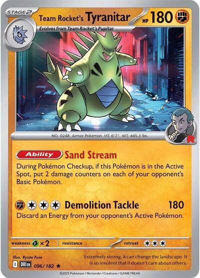 Team Rockets Tyranitar Holofoil DRI #096/182 (Near Mint Rare) Pokemon: SV10: Destined Rivals