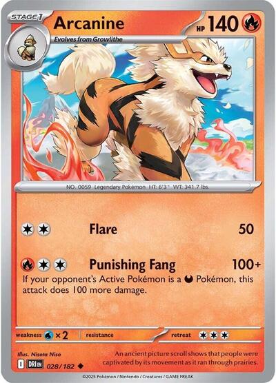 Arcanine Reverse Holofoil DRI #028/182 (Near Mint Uncommon) Pokemon: SV10: Destined Rivals