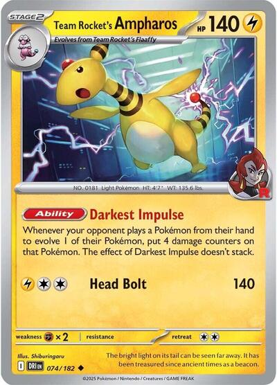 Team Rockets Ampharos Reverse Holofoil DRI #074/182 (Near Mint Uncommon) Pokemon: SV10: Destined Rivals