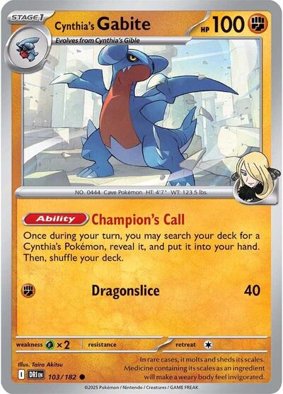 Cynthias Gabite Reverse Holofoil DRI #103/182 (Near Mint Common) Pokemon: SV10: Destined Rivals