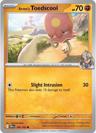 Arvens Toedscool Reverse Holofoil DRI #109/182 (Near Mint Common) Pokemon: SV10: Destined Rivals