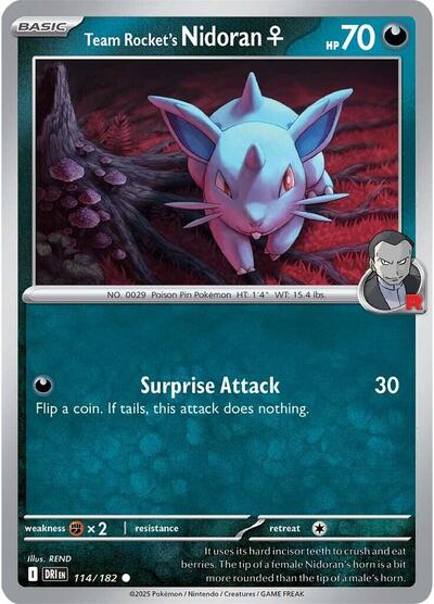 Team Rockets Nidoran F Reverse Holofoil DRI #114/182 (Near Mint Common) Pokemon: SV10: Destined Rivals