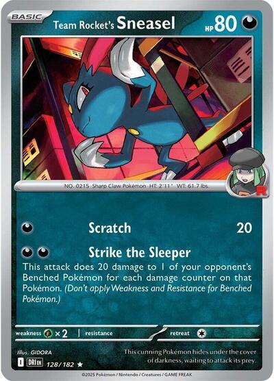 Team Rockets Sneasel Reverse Holofoil DRI #128/182 (Near Mint Rare) Pokemon: SV10: Destined Rivals