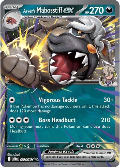 Arvens Mabosstiff ex 139 182 Holofoil DRI #139/182 (Near Mint Double Rare) Pokemon: SV10: Destined Rivals