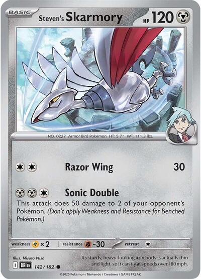 Stevens Skarmory Reverse Holofoil DRI #142/182 (Near Mint Common) Pokemon: SV10: Destined Rivals