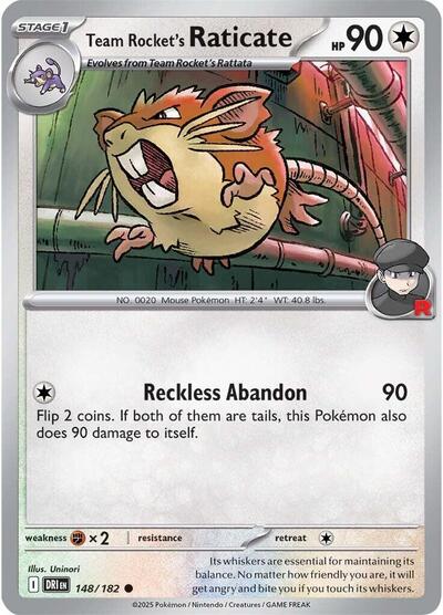 Team Rockets Raticate 148 182 Reverse Holofoil DRI #148/182 (Near Mint Common) Pokemon: SV10: Destined Rivals