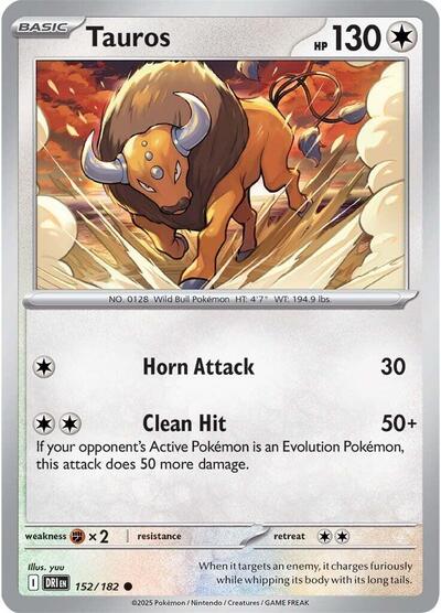 Tauros Reverse Holofoil DRI #152/182 (Near Mint Common) Pokemon: SV10: Destined Rivals