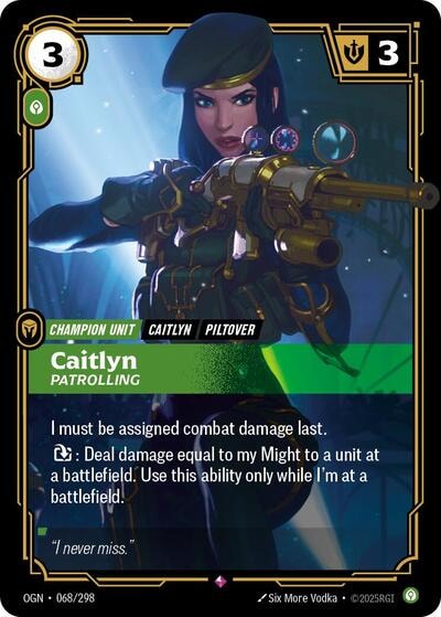 Caitlyn - Patrolling Foil OGN #068/298 (Near Mint Rare) Riftbound: League of Legends Trading Card Game: Origins