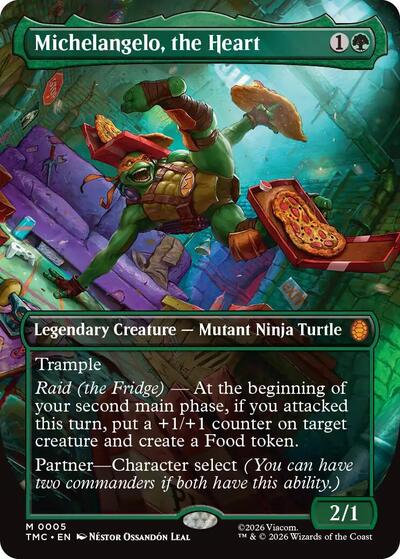 Michelangelo, the Heart (0005) (Borderless) Foil TMC #5 (Near Mint Mythic Rare) Magic: The Gathering: Commander: Teenage Mutant Ninja Turtles