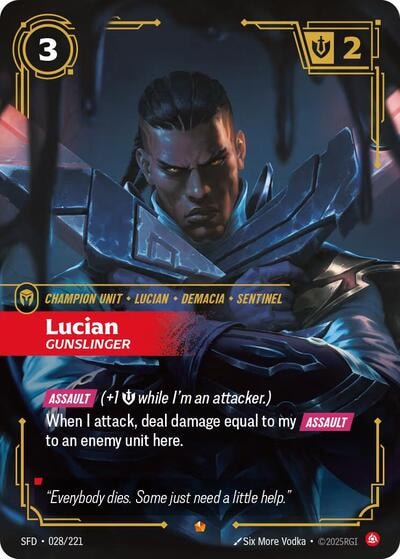 Lucian - Gunslinger Foil SFD #028/221 (Near Mint Epic) Riftbound: League of Legends Trading Card Game: Spiritforged