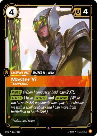 Master Yi - Tempered Foil UNL #113/219 (Near Mint Rare) Riftbound: League of Legends Trading Card Game: Unleashed