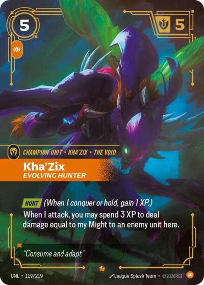 Kha'Zix - Evolving Hunter Foil UNL #119/219 (Near Mint Epic) Riftbound: League of Legends Trading Card Game: Unleashed