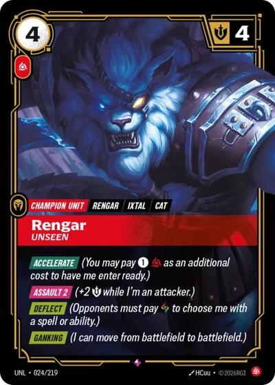 Rengar - Unseen Foil UNL #024/219 (Near Mint Rare) Riftbound: League of Legends Trading Card Game: Unleashed