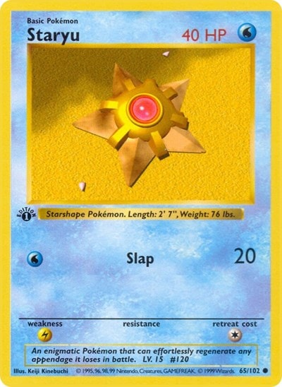 Staryu Unlimited BSS #065/102 (Heavily Played Common) Pokemon: Base Set (Shadowless)