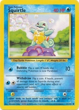 Squirtle Base Set BS #063/102 (Common) Pokemon: