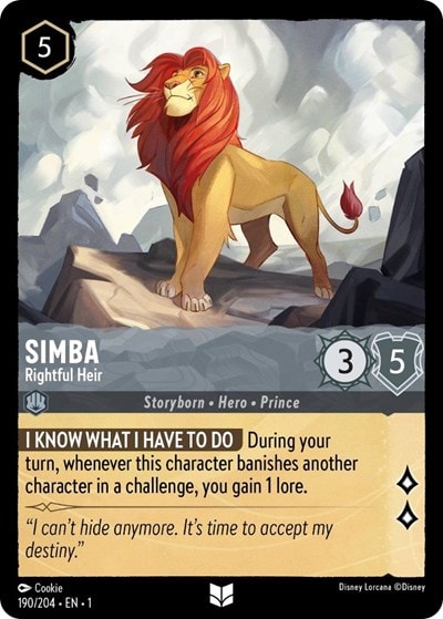 Simba - Rightful Heir 1 #190/204 (Near Mint Uncommon) Disney Lorcana: The First Chapter