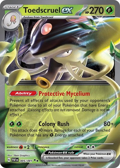 Toedscruel ex 005 091 Holofoil PAF #005/091 (Near Mint Double Rare) Pokemon: SV: Paldean Fates
