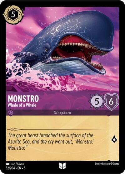 Monstro - Whale of a Whale 5 #52/204 (Near Mint Uncommon) Disney Lorcana: Shimmering Skies