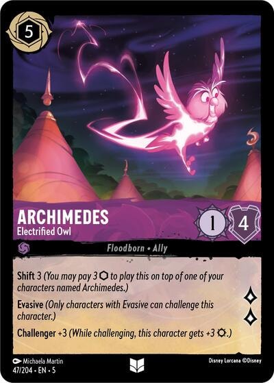 Archimedes - Electrified Owl 5 #47/204 (Near Mint Uncommon) Disney Lorcana: Shimmering Skies