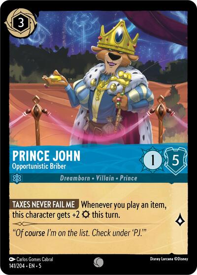 Prince John - Opportunistic Briber 5 #141/204 (Near Mint Common) Disney Lorcana: Shimmering Skies