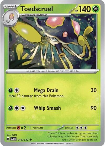 Toedscruel Reverse Holofoil SCR #018/142 (Near Mint Uncommon) Pokemon: SV07: Stellar Crown