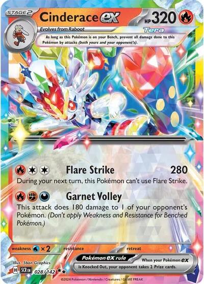 Cinderace ex 028 142 Holofoil SCR #028/142 (Near Mint Double Rare) Pokemon: SV07: Stellar Crown