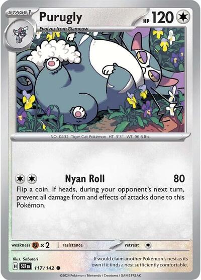 Purugly Reverse Holofoil SCR #117/142 (Near Mint Common) Pokemon: SV07: Stellar Crown
