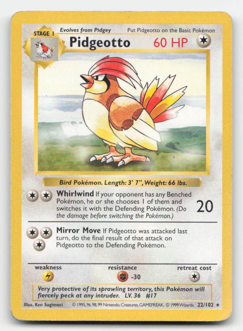 Pidgeotto Base Set Shadowless 22/102 R Pokemon HP