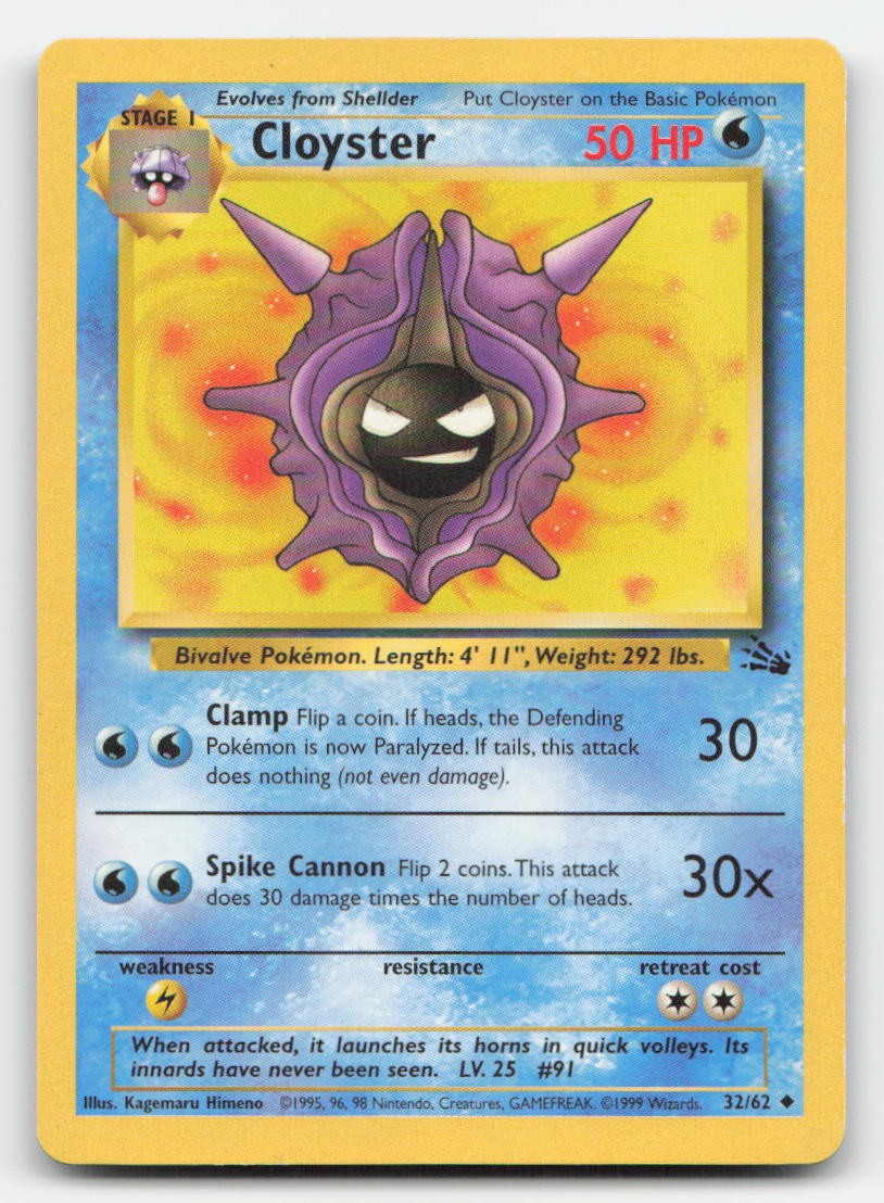 Cloyster Unlimited Fossil 32/62 UC Pokemon LP