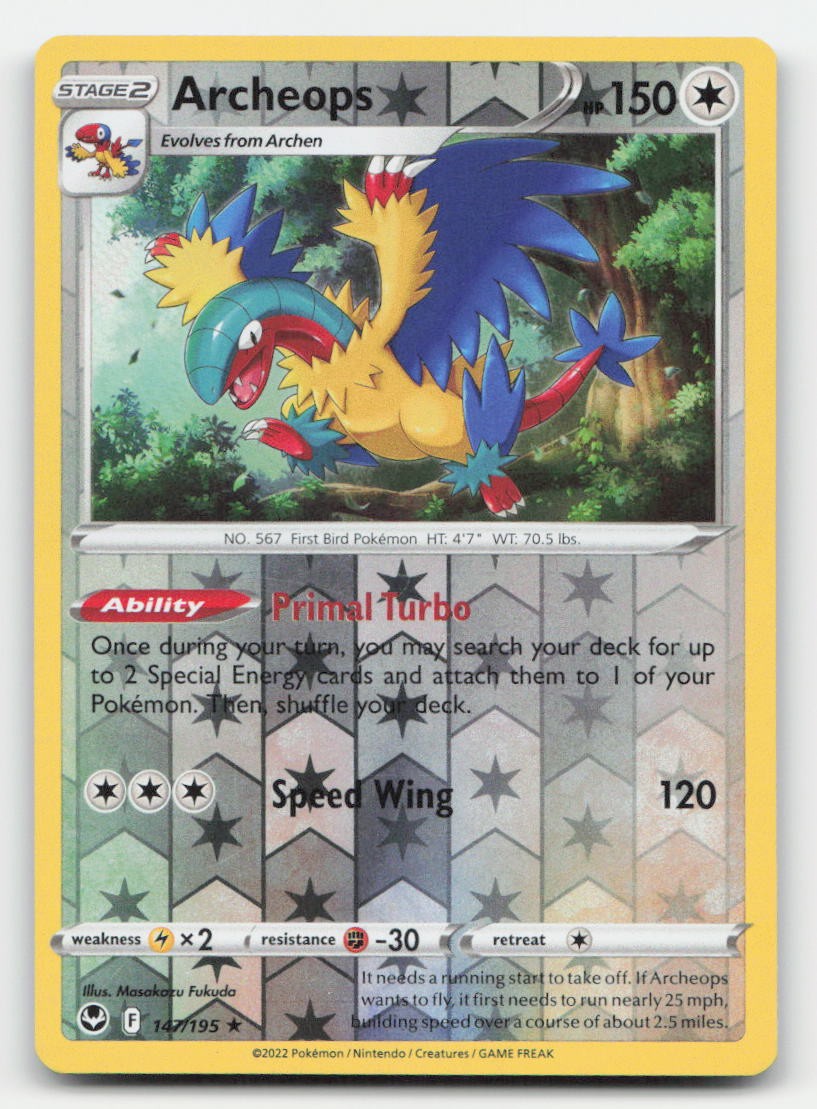 Archeops Reverse Holo Holo Silver Tempest 147/195 R Pokemon NM