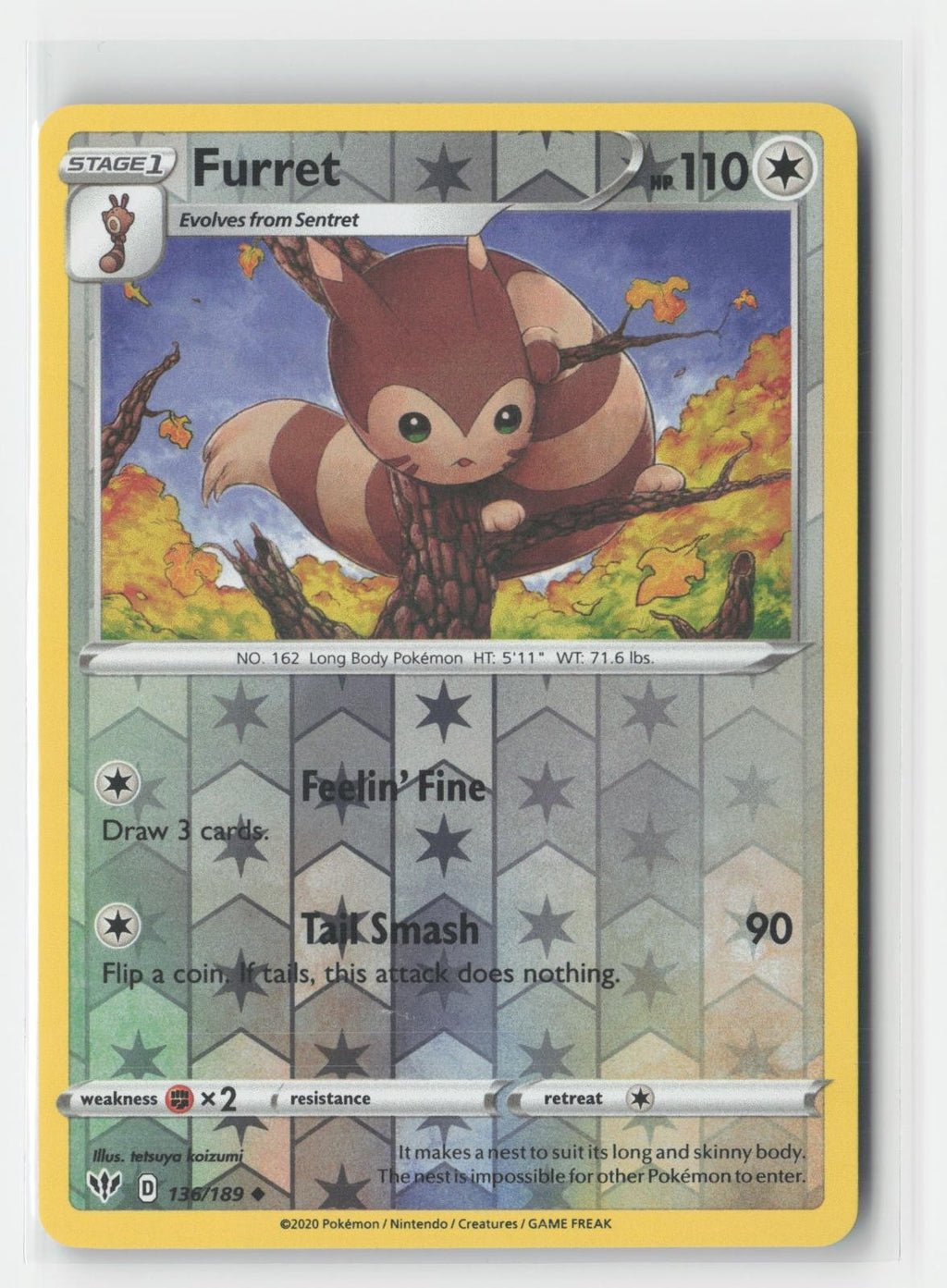 Furret Reverse Holo Darkness Ablaze 136/189 UC Pokemon NM